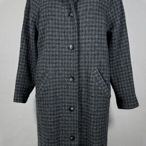 Vintage 80s Made in USA LL Bean Wool Checkered Overcoat